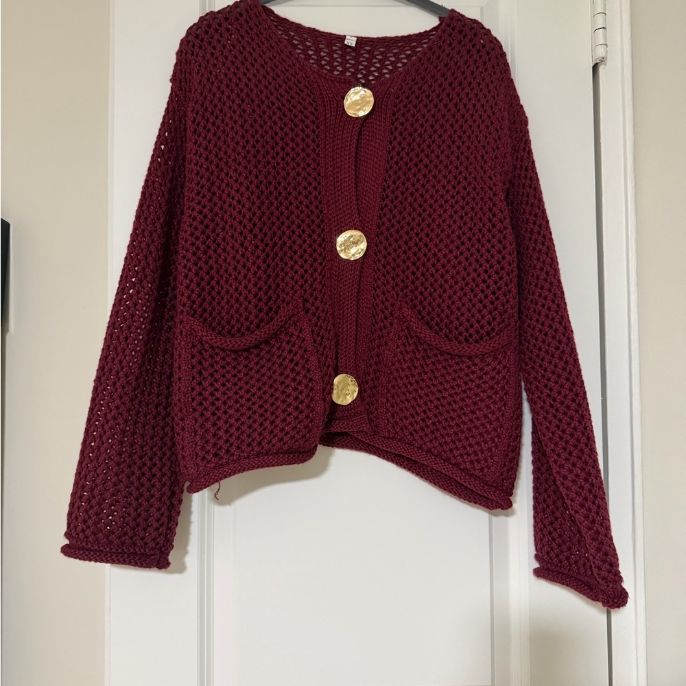 Women's Chunky Knit Cardigan Sweater - Burgundy